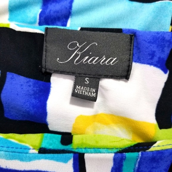 KIARA Dress Women's Size Small Abstract Print Blue Aqua & Chartreuse - Picture 4 of 7